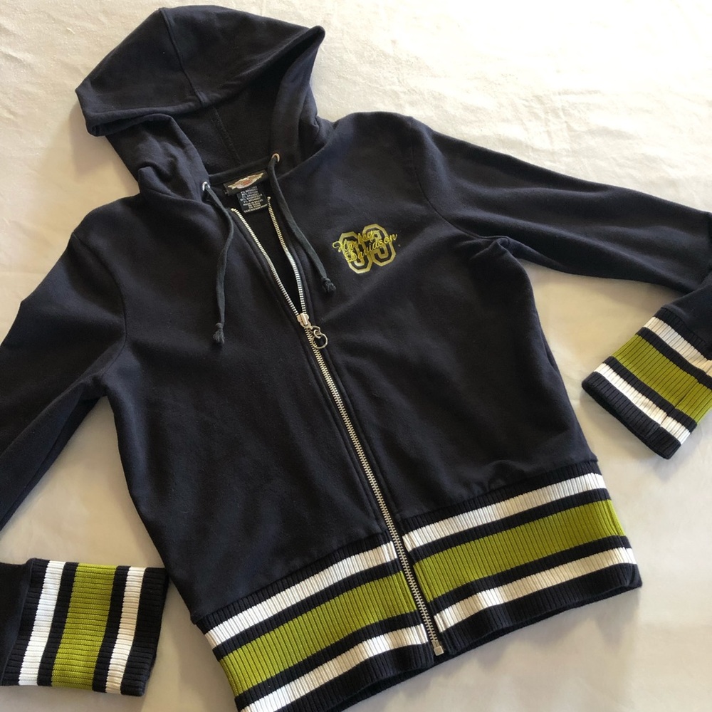 Harley Davidson zip hood jacket medium bling green